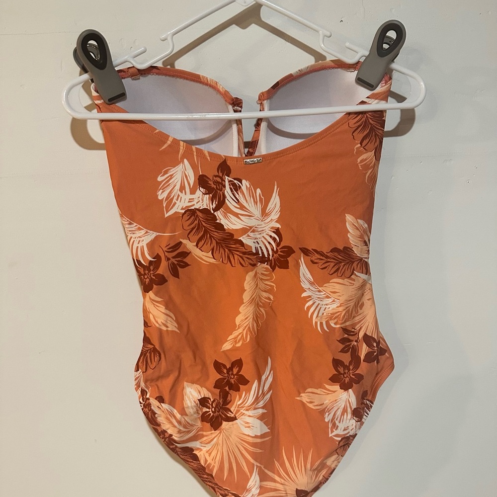 Anne Cole Orange and Brown One Piece Swimsuit with Sweetheart Neckline - Picture 3 of 7